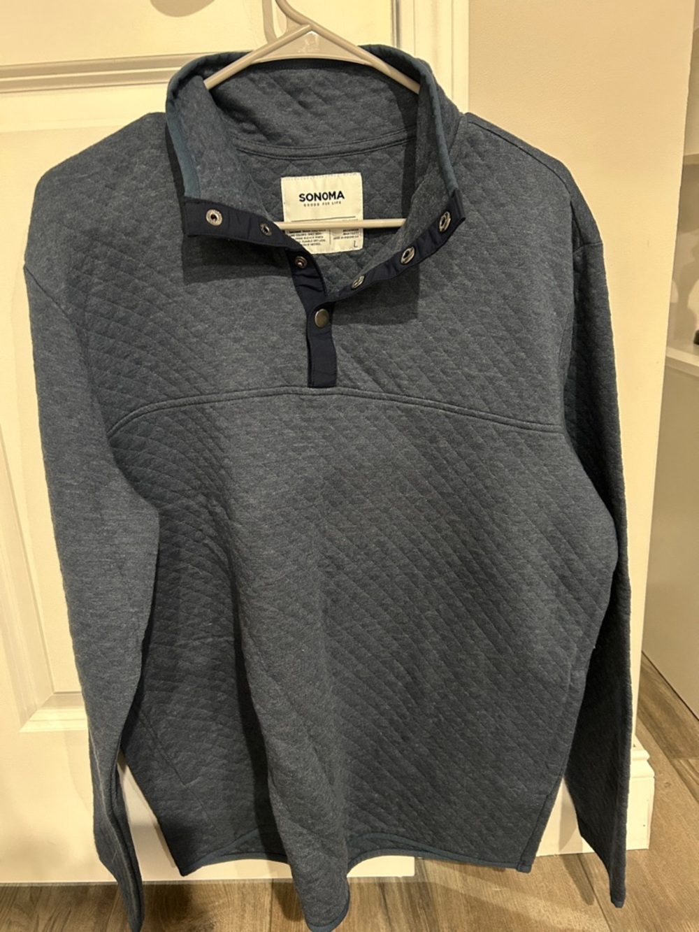 Sonoma Quilted Snap-Placket Pullover in Denim Blue